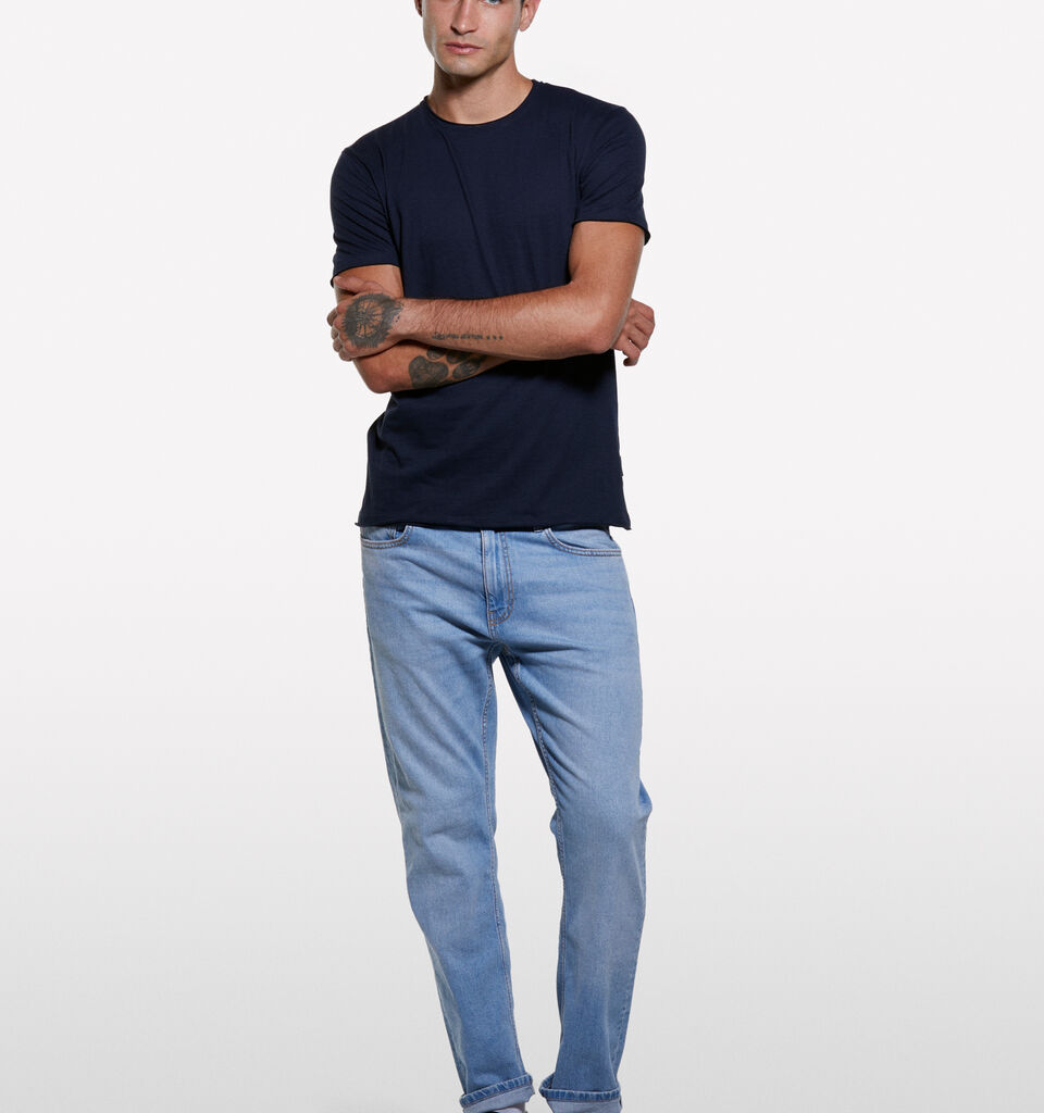 Dark blue slim fit short sleeve t-shirt - men's short sleeve t-shirts - Dark Blue | Sisley image number 1